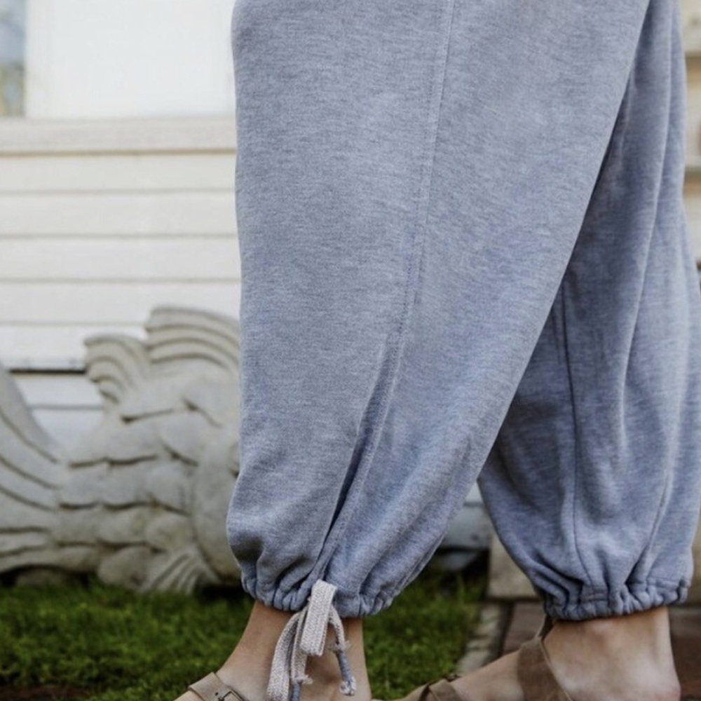 Free People Creekside Heather Gray Jogger Ankle Tie Harem Drop Crotch pants NWT - Picture 3 of 13